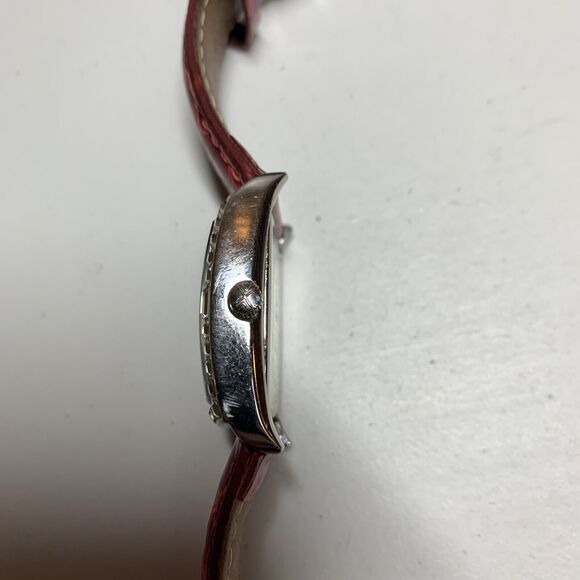Skagen womens watch 30mm Mother of Pearl Dial Red Leather Band Rhinestones main image 6